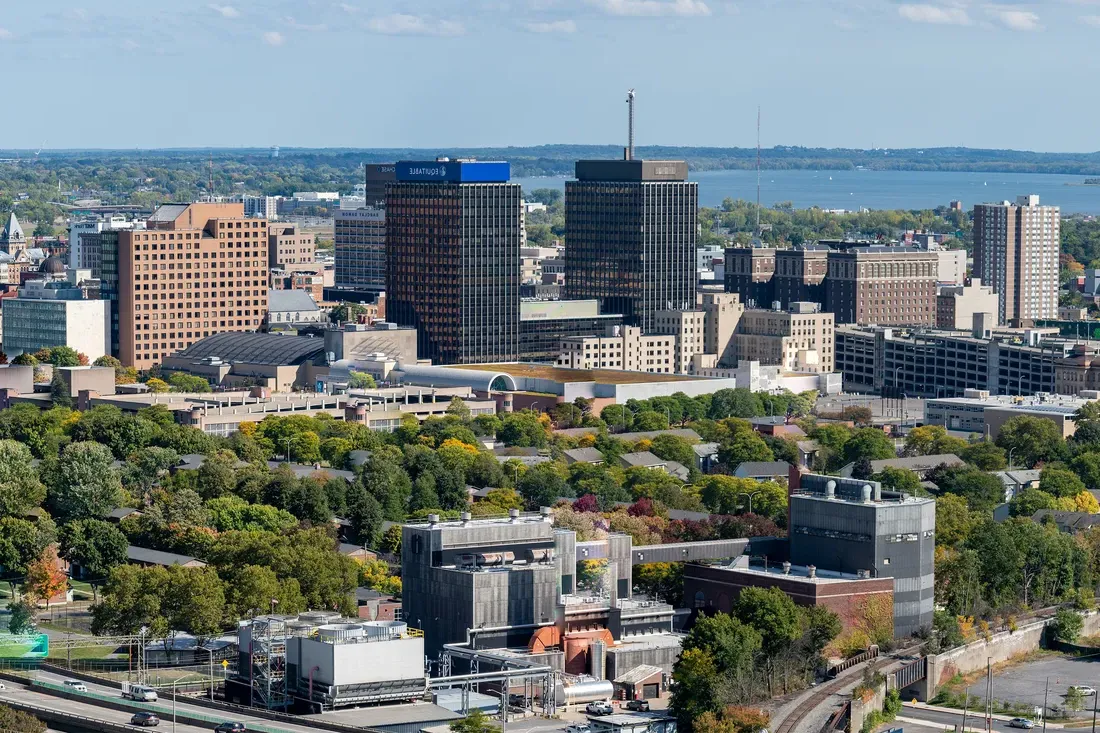 City of Syracuse with Onondaga Lake in the background.